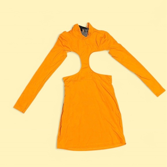 h:ours NWT Antonella Cut-Out Long Sleeve Mini Dress – Bright Orange – Size M - Picture 2 of 11